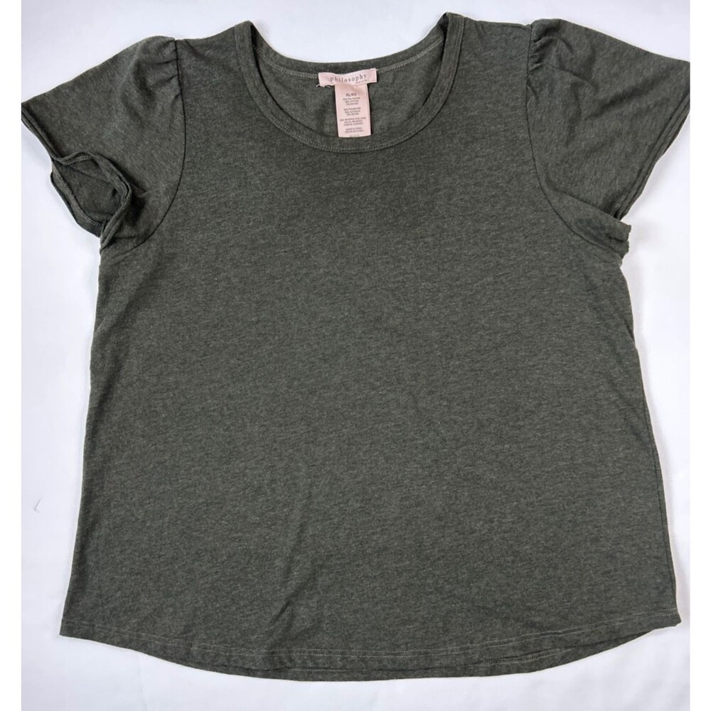 Philosophy T Shirt Womens XL Gray Green V Neck Balloon Sleeve Top